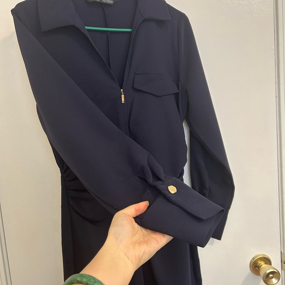 💙NWOT ZARA Navy ZIPPERED SHIRTDRESS SIZE S - Picture 7 of 11